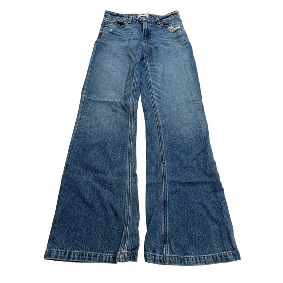 PAIGE Wide Leg Logo patch Straight-leg Jeans in Blue - Picture 1 of 5